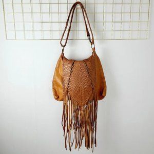 Woven Leather Fringe Crossbody Shoulder Bag